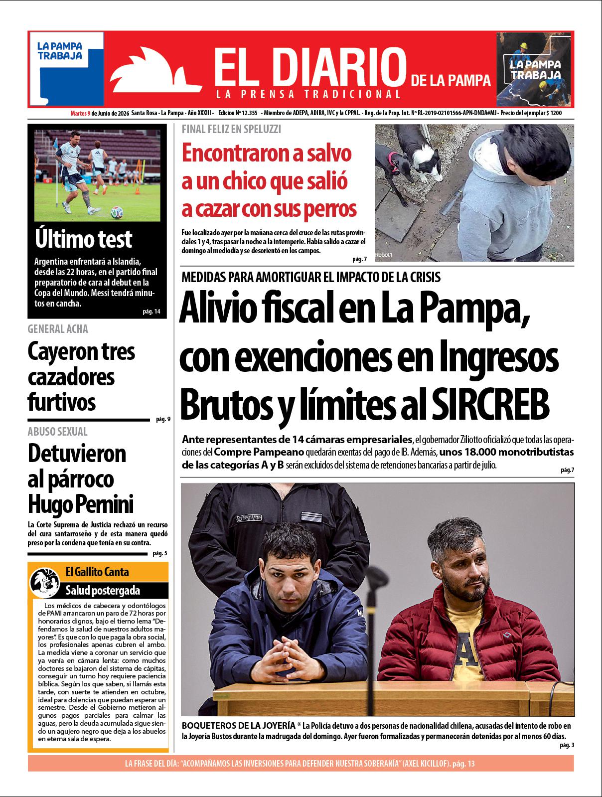 Tapa de El Diario en papel  martes 09 de junio de 2026